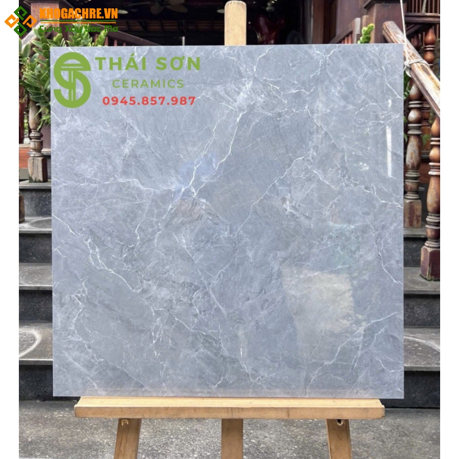 Gạch lát nền vicenza 80x80 bóng kiếng màu xám vân trắng