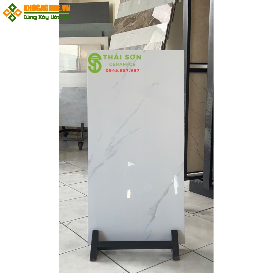 Gạch 40x80 trung quốc ốp tường bóng kiếng trắng vân xám khói