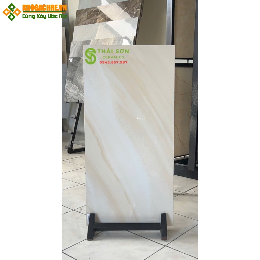 Gạch 40x80 trung quốc ốp tường bóng kiếng màu vàng kem vân đá