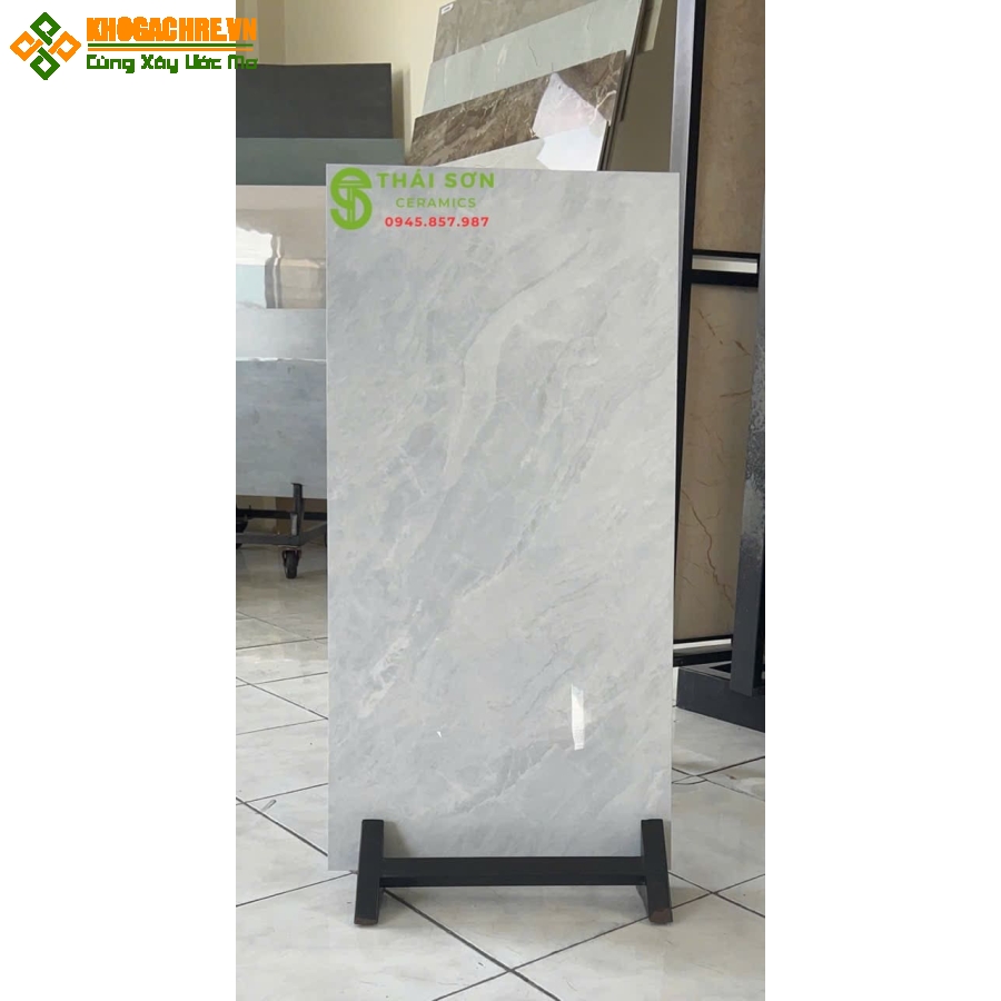 Gạch 40x80 trung quốc ốp tường bóng kiếng màu xám nhẹ vân đá