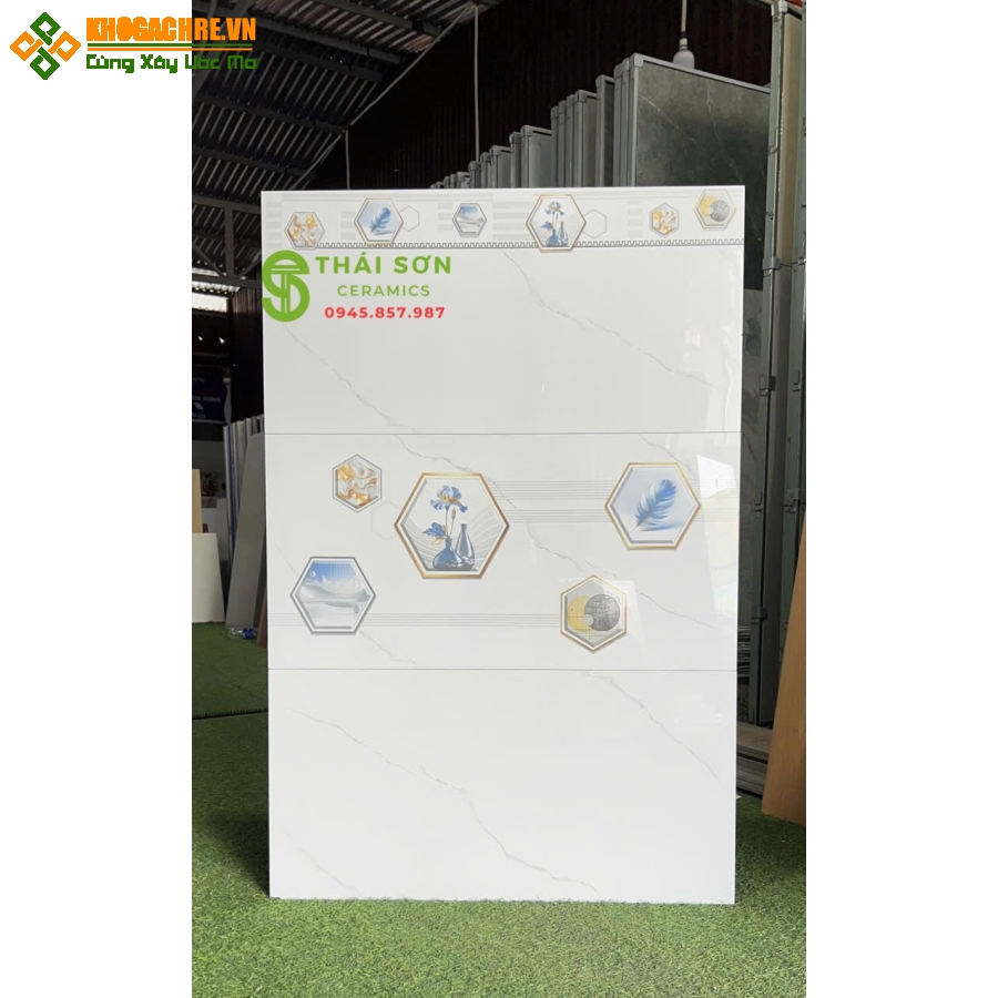 Gạch takao trắng vân mây 40x80 ốp tường bóng kính