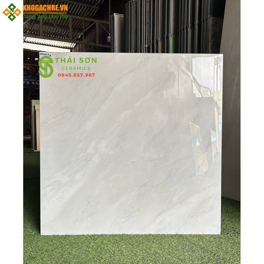 Gạch takao 80x80 bóng kiếng lát nền trắng xám vân đá