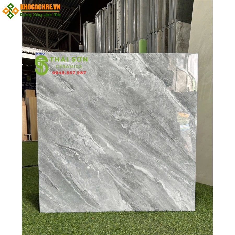Gạch takao 80x80 bóng kiếng lát nền xám xanh 