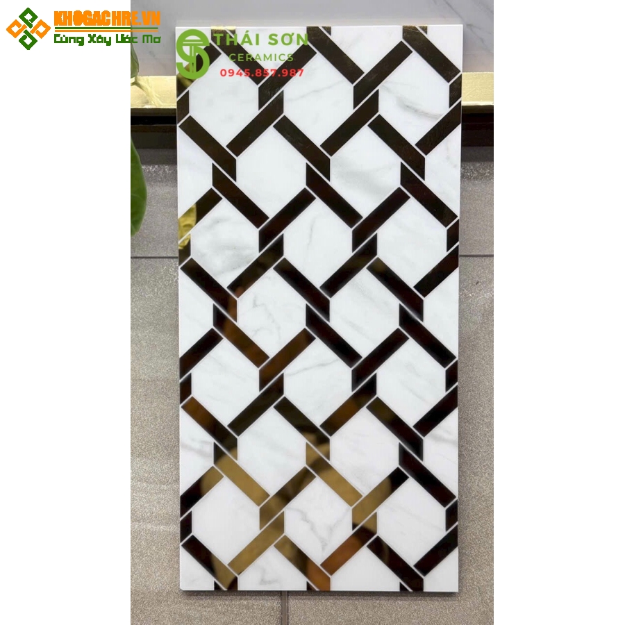Gạch 30x60 ốp tường  trắng ánh vàng nhập khẩu