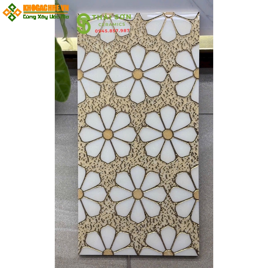 Gạch trung quốc 30x60 họa tiết hoa khắc kim vàng