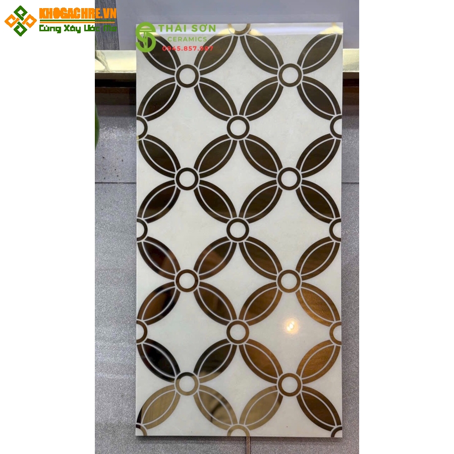 Gạch đồng tiền 30x60 màu trắng ánh vàng đẹp