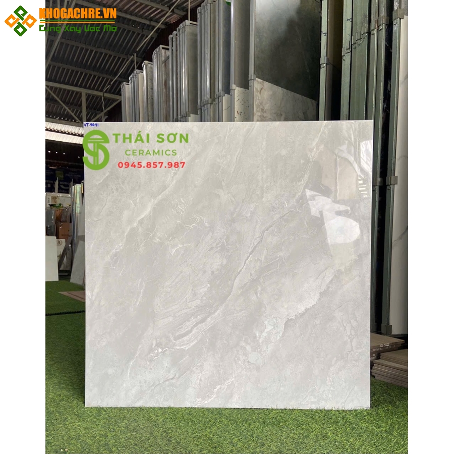 Gạch lát nền phòng khách 80x80 vitto bóng kiếng màu xám