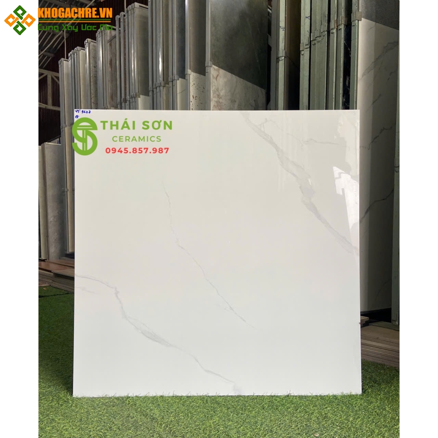 Gạch lát nền màu trắng vân 80x80 vitto bóng kiếng