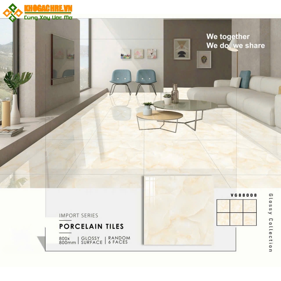 Gạch ấn độ 80x80 lát nền bóng kiếng màu vàng vân đá