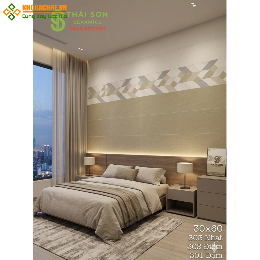 Gạch ốp tường matt mờ 30x60 màu kem bộ đậm nhạt